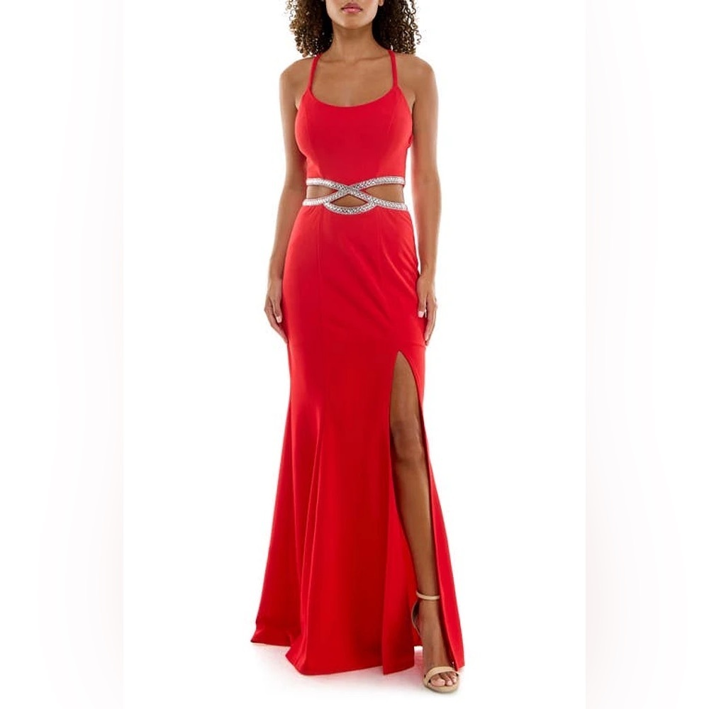 - Speechless Red Spaghetti Strap cut out evening Gown maxi prom grad